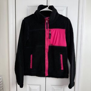 Polo Ralph Lauren Black Pink Sherpa Fleece Full Zip Jacket Small SP